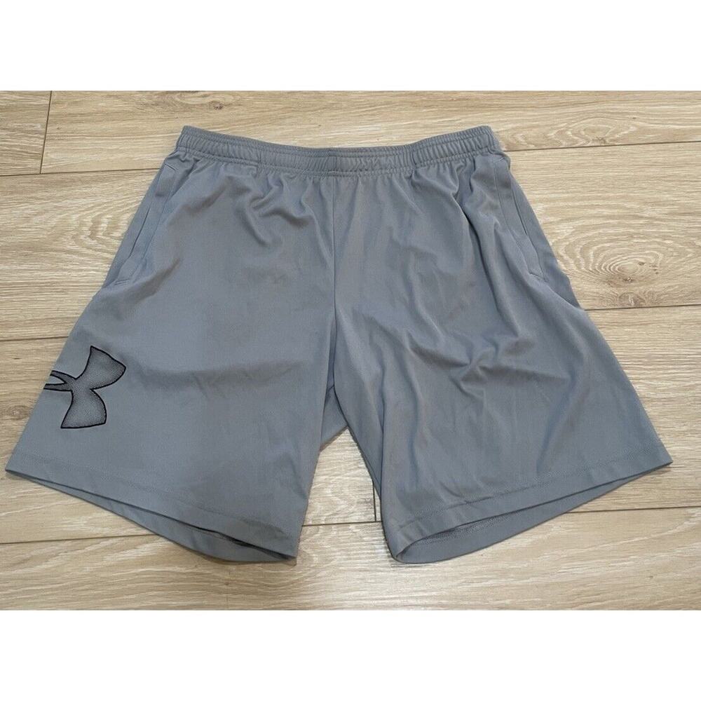 Under Armour Men’s XL Shorts Basketball Grey Pockets Large Logo Drawstring Tech